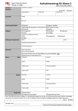 Aufnahmeantrag für Klasse 5