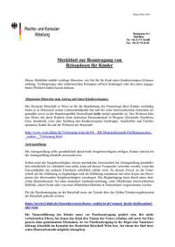 Merkblatt zum Antrag auf Ausstellung eines Reisepasses für Kinder