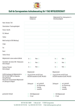 Golf de Sarreguemines Aufnahmeantrag f&uuml;r 1 TAG MITGLIEDSCHAFT