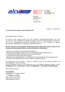 Innsbruck, 11.03.2016/JS 7 S 25/16k Insolvenz Liebe & Lose