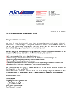 Innsbruck, 11.03.2016/JS 7 S 25/16k Insolvenz Liebe & Lose
