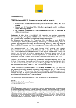 FRIWO steigert 2015 Konzernumsatz und -ergebnis
