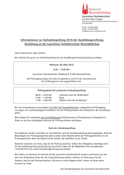Informationen zur Aufnahmepr&uuml;fung 2016 der Ausbildungsrichtung