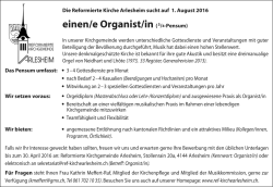 einen/e Organist/in (3/4-Pensum)