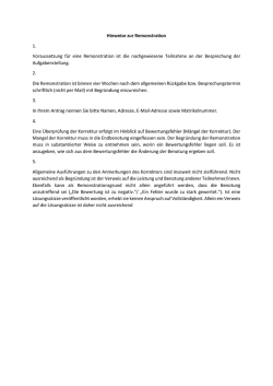 Hinweise zur Remonstration 1. Voraussetzung f&uuml;r eine