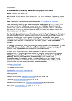 Bundesweiter Aktionstag Hand in Hand gegen Rassismus