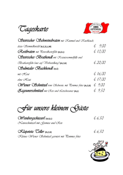 Tageskarte Für unsere kleinen Gäste