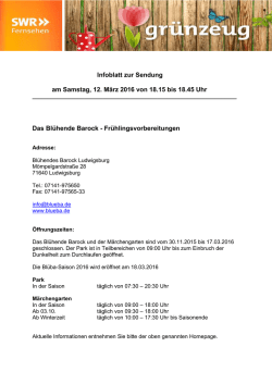 Infoblatt zur Sendung am Samstag, 12. M&auml;rz 2016 von 18.15