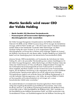 Martin Sardelic wird neuer CEO der Valida Holding - Boerse
