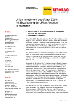 Union Investment beauftragt Züblin mit Erweiterung