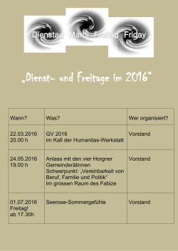 Dienst- und Freitage im 2016