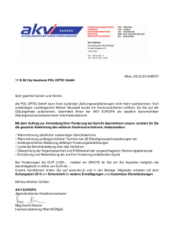 Wien, 09.03.2016/MI/DT 11 S 38/16y Insolvenz POL OPTIC GmbH