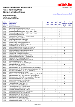 Lieferterminliste Neuheiten 2016