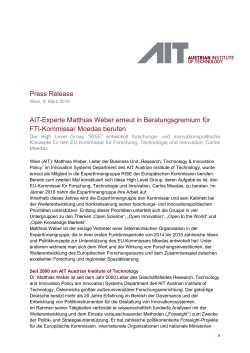 Press Release AIT-Experte Matthias Weber erneut in