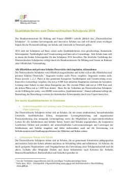 Qualitätskriterien zum Österreichischen Schulpreis 2016