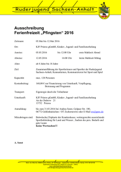 Ausschreibung Ferienfreizeit „Pfingsten“ 2016