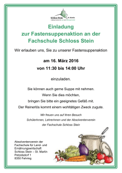 Einladung zur Fastensuppenaktion an der Fachschule Schloss Stein