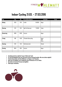 Indoor Cycling 21.03. &ndash; 27.03.2016 - fitness
