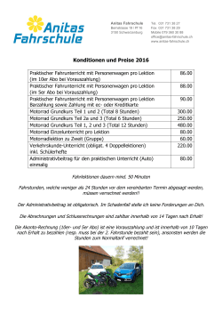 Konditionen und Preise 2016 - Anitas Fahrschule, Schwarzenburg