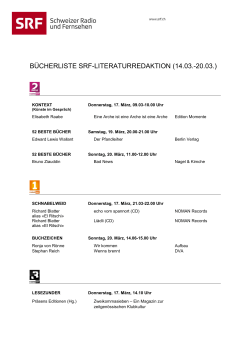 BÜCHERLISTE SRF-LITERATURREDAKTION (14.03.