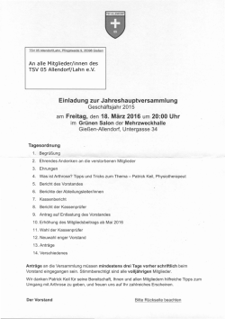 Einla.dung zur Jahreshauptversammlung am Freitag, den 18. M&auml;rz