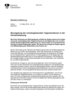 Neuregelung der schulergänzenden Tagesstrukturen in der