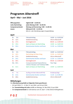 Programm Alterstreff April – Juni 2016