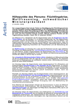 H&ouml;hepunkte des Plenums: Fl&uuml;chtlingskrise, W