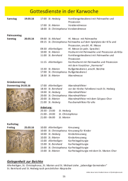 Gottesdienste in der Karwoche und zu Ostern 2016