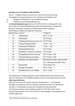 Hinweise zum VT-Praktikum WS 2015/2016 Das VT