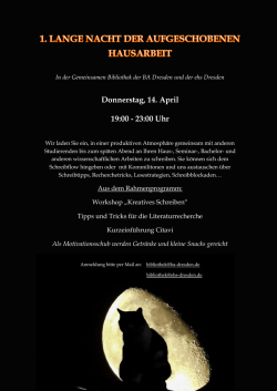 Donnerstag, 14. April 19:00 - 23:00 Uhr