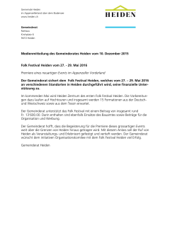 Medienmitteilung des Gemeinderates Heiden vom 10. Dezember