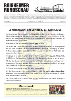 Landtagswahl am Sonntag, 13. März 2016