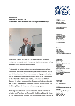 Nachruf auf den Kuratoriumsvorsitzenden Professor Thomas Olk