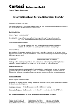 Infoblatt CH-Einfuhr - Cortesi Zollservice GmbH