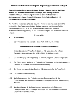 Öffentliche Bekanntmachung des Regierungspräsidiums Stuttgart