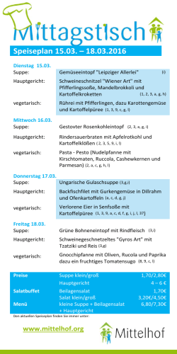 Speiseplan 15.03. – 18.03.2016