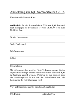 Anmeldung zur KjG Sommerfreizeit 2016