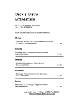 Wochenkarte - Becks Bistro Bremen
