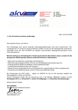 LINZ, 10.03.2016/EB 11 S 8/16f Insolvenz Andreas Außerwöger