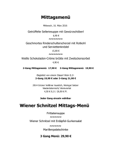 Mittagsmenü Wiener Schnitzel Mittags-Menü