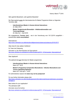 Eignungstest-Termine f&uuml;r Master Interdisciplinary Master in Human