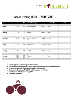 Indoor Cycling 14.03. – 20.03.2016 - fitness