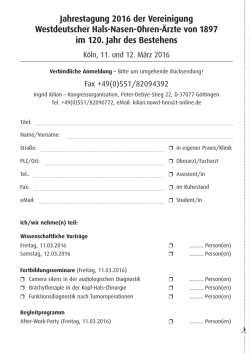 Jahrestagung 2016 der Vereinigung Westdeutscher Hals