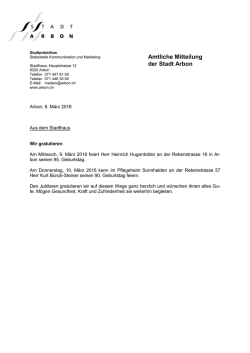 Amtliche Mitteilung vom 8. März 2016