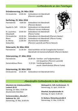 Gottesdienste an den Feiertagen Abendmahls