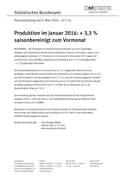 Produktion im Januar 2016: + 3,3 % saisonbereinigt zum Vormonat