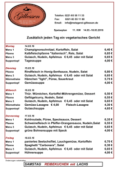 Zusätzlich jeden Tag ein vegetarisches Gericht SAMSTAG