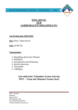 EINLADUNG ZUR JAHRESHAUPTVERSAMMLUNG Auf zahlreiche