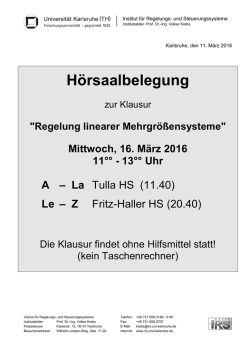 Hörsaalbelegung - am Institut für Regelungs